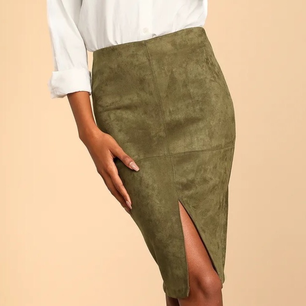 Lulus Olive Green Suede Pencil Skirt